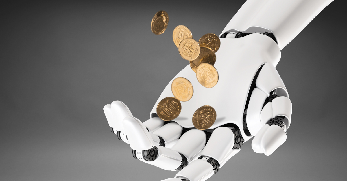 Robot hand catching coins