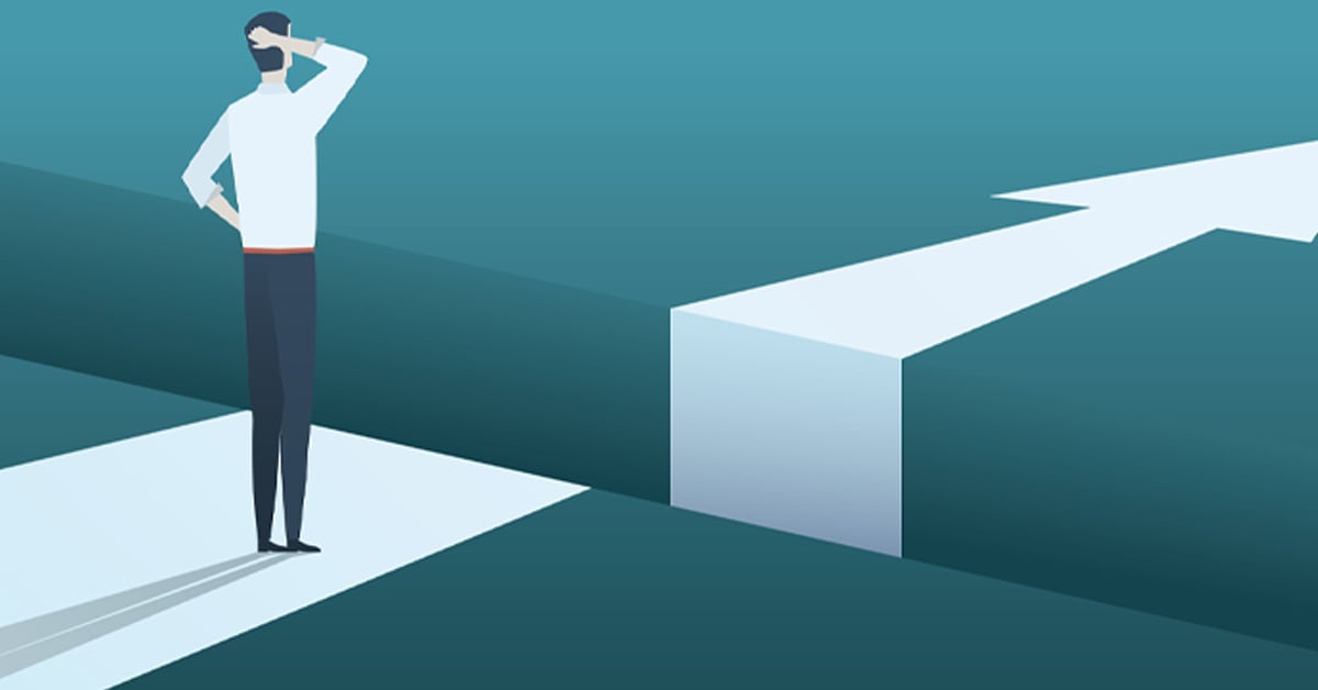 Business man next to gap