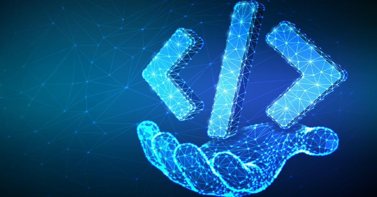 Hand holding coding icon