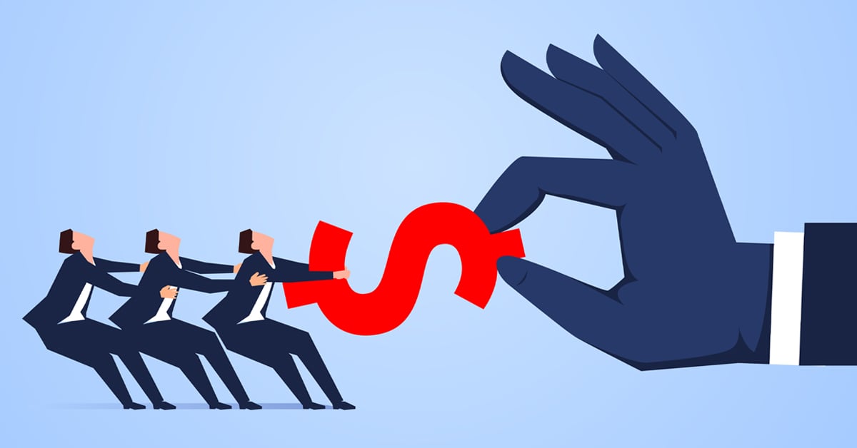 Tug of war over money sign