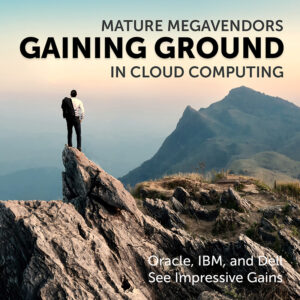 Man on mountain; headline art for Mature Megavendors Gaining Ground in Cloud Computing