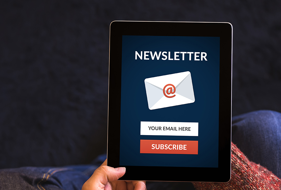 Tablet with subscribe newsletter