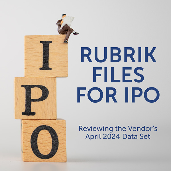 Headline art with three stacked blocks saying IPO: Rubrik files for IPO